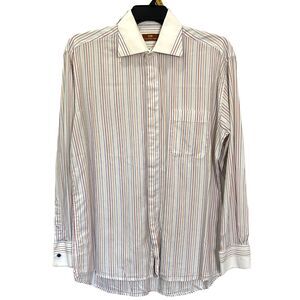 Steven Land Men's Striped 100% Cotton Dress Shirt Size 16 34/35
